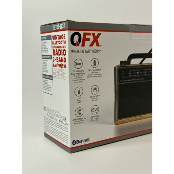QFX Vintage Bluetooth Rechargeable Radio 3-Band AM/FM/SW LED Flashlight - Picture 3 of 3